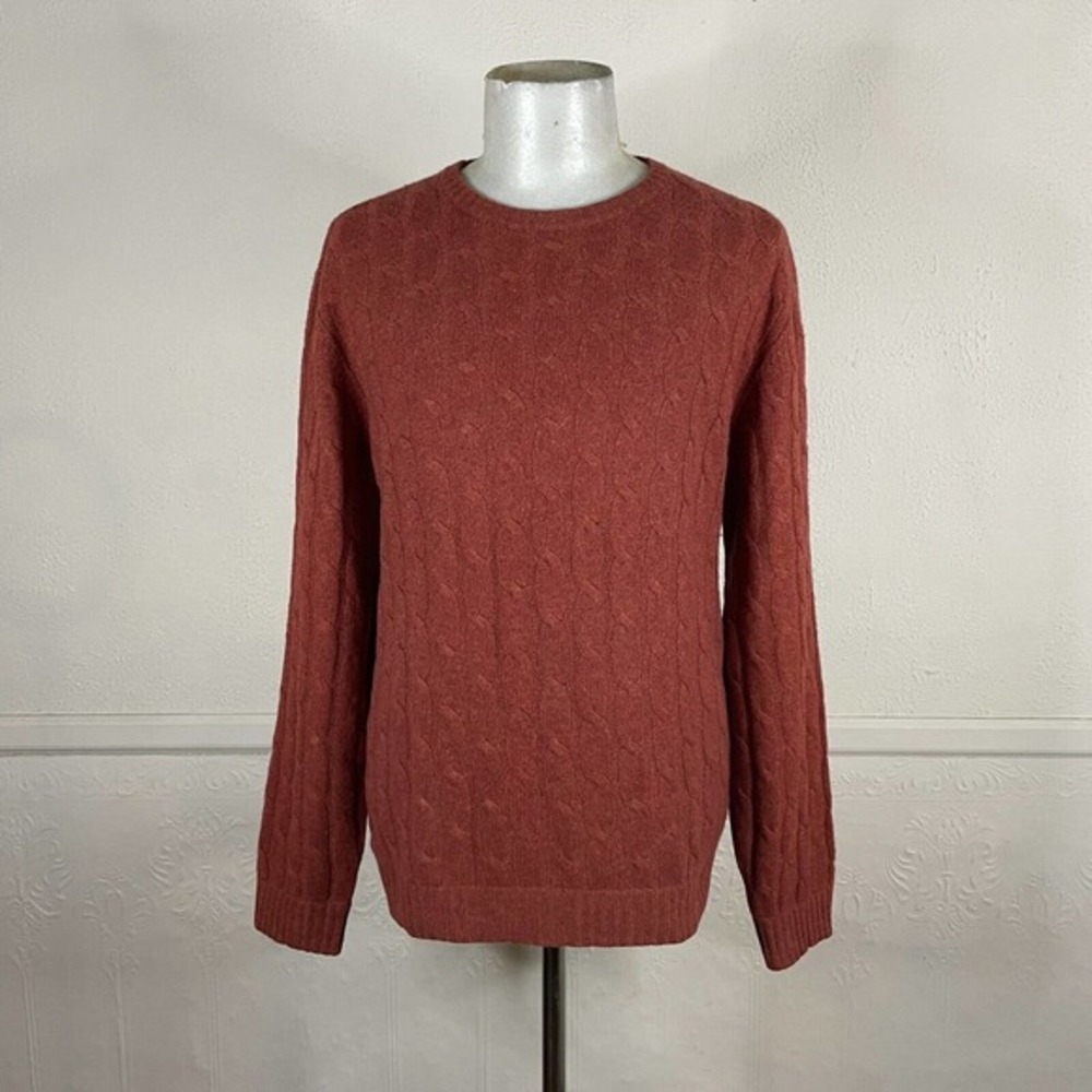 Parisian Sweater Mens‎ XL Orange Fisherman Crew Neck Two Ply Cashmere